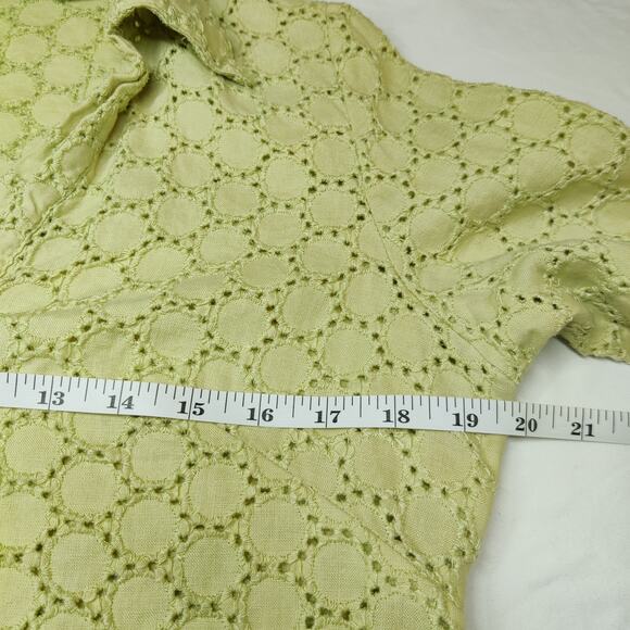 Vintage Carole Little Linen Eyelet Pistachio Green Long Sleeve Blouse Medium 90s - Picture 9 of 10